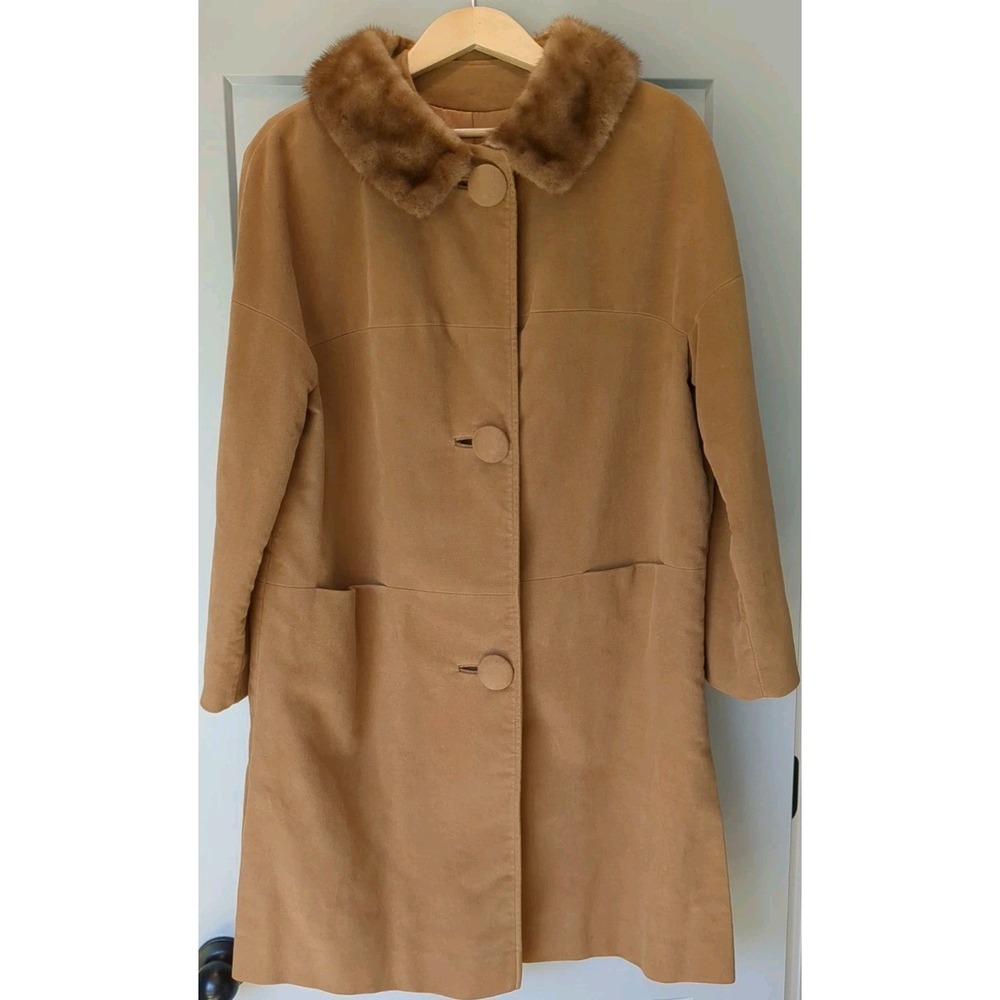 RicemorVintage Retro Wool And Fur Mink Tan Buttonโ Up Coat Size Small